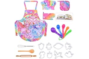FUQUN Chef-Set Koch-und Backset für Kinder, Backset Rollenspiele maßgeschneiderte Schürzen, Kochmützen, Handschuhe und Einhorn Kinderkoch Rollenspielkostüme, Kinder ab 3-7