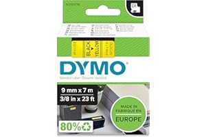 Dymo D1 Etichette Autoadesive per Stampanti LabelManager, Rotolo da 9 mm x 7 m, Stampa Nero su Giallo, 1 Pezzo S0720730