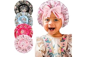 OTO BELLA 4Pcs Kids Satin Bonnets, Silk Hair Bonnet for Sleeping, Soft Wide Elastic Band Sleeping Cap for Curly Natural Hair, Kids Bonnets for Girls Boys Toddler Shower Cap (4 Pcs)
