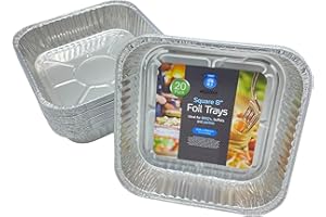 MAKREL 20cm Square Disposable Aluminium Trays - 8x8 inch Eco-Friendly Foil Pans for Prepping Food, Cooking, Baking Cakes, Heating, Roasting, and Much More (Pack of 20)