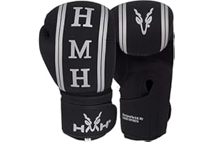 HMH Sports Boxing Gloves -Boxing Equipment with Leather for Muay Thai Kick Sparring Fighting & Training MMA Silver and Black Gloves Men & Boxing Gloves Women