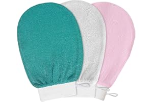 KURKIP Peeling-Handschuh, 3 Stück, Körperpeeling, Bad, Spa, Duschhandschuhe, Körperbeinschrubber, weich, koreanisches Peeling, Waschhandschuhe für Damen und Herren, Weiß & Grün & Rosa