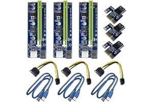 DIWUJI 6Pin PCI-E 1x a 16x Tarjeta de Adaptador de Riser Amplificada Mejorada & Cable de Extensión del USB 3,0 & 6pin al Cable de Transmisión de SATA, GPU Graphic Card Express Mining Eth (3 pcs)