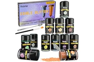 Roizefar Glitter Commestibili 12 colori x 4g Glitter in Polvere per Alimenti, Bevande in Polvere, Polveres Glitter per Alimenti, Torte, Bevande, Liquidi, Cioccolato, Panna