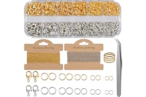 Pinsheng Kabel Kette Halskette, 6 Meter DIY Link Kette Halsketten mit 40 Karabinerverschlüsse und 5 Größen Sprung Ringe für Schmuck Herstellung, 1,5 mm (2 Farben)