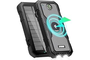 YINGMO Solar Powerbank 30000mAh, kabellose Powerbank Solar mit LED-Taschenlampen und Kompass, tragbares wasserdichtes Solarladegerät für den Außenbereich mit 3 Ausgängen für Smartphones, Tablets（Schwarz）