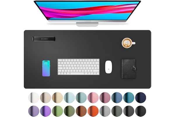 Aothia Sous-main, tapis de bureau en cuir PU, tapis de souris, protection de bureau antidérapante, bloc-notes de bureau étanche pour le bureau et la maison (80 cm x 40 cm, noir)