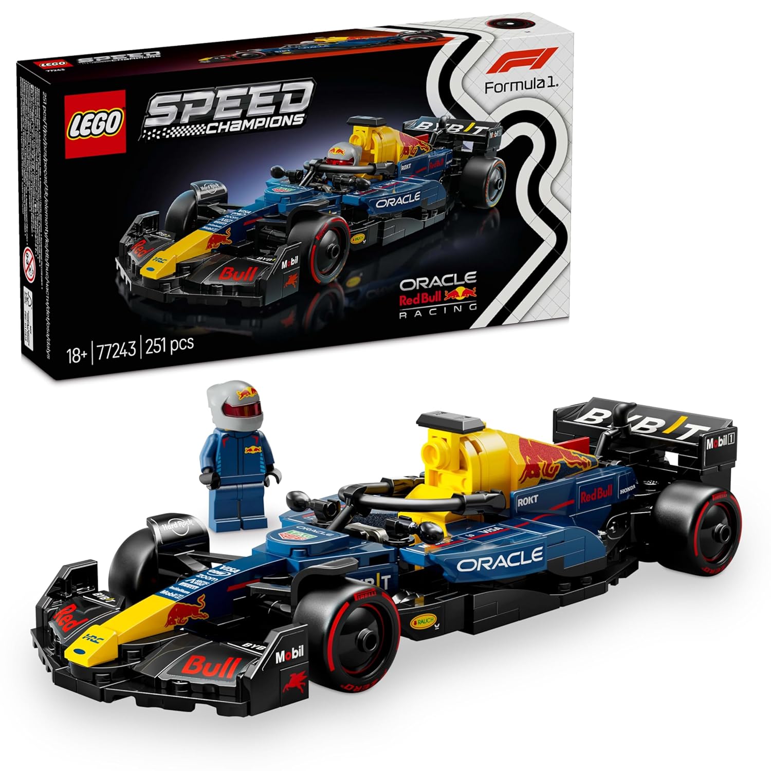 LEGO Speed Champions Oracle Red Bull Racing RB20 F1 racewagen Auto Bouwpakket voor Volwassenen met Verzamelbare Minifiguur van Formule 1 Coureur, Cadeau voor Motorsport en Racing Fans 77243 | Model raceauto voor volwassenen, verzamelbare bestuurder, minifiguur, displayset, cadeau voor motorsportfans, 251 stuks