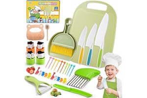JoltJive 44-PCS Kindermesser, Kindermesser ab 1 2 3 4 5 6 jahre Kinderküche mit Besenset und Schürze, Montessori Spielzeug als Weihnachts- und Geburtstagsgeschenk