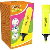 BIC Marking Flat Higlighter Fosforlu Kalem 12'li Kutu, Sarı Fosforlu Kalem, Su Bazlı, Hızlı Kuruyan M&uuml;rekkep