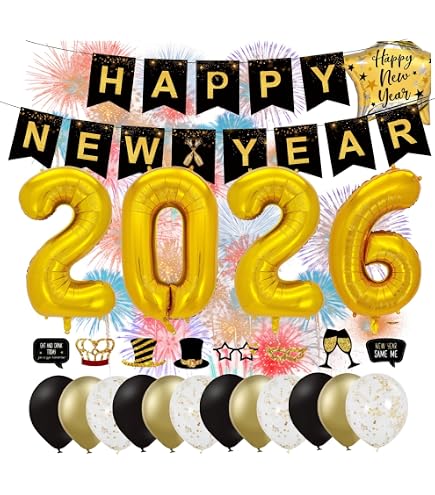 Silvester Deko 2026 Party-Set – Schwarz-Gold-Silber Inkl. Hüte, Tröten, Ketten & Lärmmacher – Komplettpaket Für 2026! Partygeschirr 50 Gäste