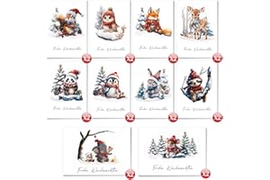 ‎DMHSGIFT DMHSGIFT Weihnachtskarten mit Umschlag Set 20 Stück mit 10 Designs Waldtiere Weihnachtskarte A6 Klappkarten frohe Weihnachten Christmas Cards für die Familie, Freunde