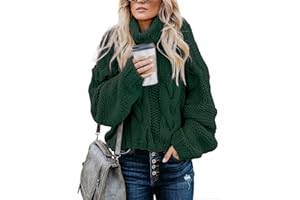 BLENCOT Women Cable Knit Turtleneck Sweater Casual Thick Long Sleeve Tops Pullover