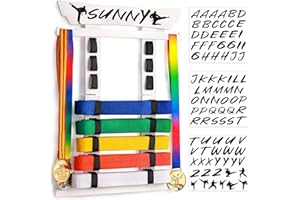 Tilhumt 8 Belts Karate Belt Display Rack with Medal Hanger and Stickers, Taekwondo Belt Display Holder, Martial Arts Belt Display Organizer for Kids and Adults, No Assembly Required