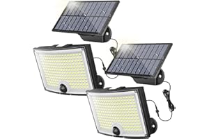 Ortiny Faretto LED da Esterno Solare, Luce Solare LED Esterno 202 LED 3Modes Faro LED Esterno con Pannello Solare con Sensore di Movimento Impermeabile IP65 da Terra, Giardino 5M Cavo 2 Pezzi