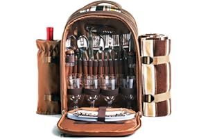 Hap Tim Picknick-Rucksack für 4 Personen mit Kühlfach, abnehmbarem Flaschen-/Weinhalter, Fleece-Decke, Teller und Besteck-Set, perfekt für Outdoor, Sport, Wandern, Camping, Grillen (EU-3065)