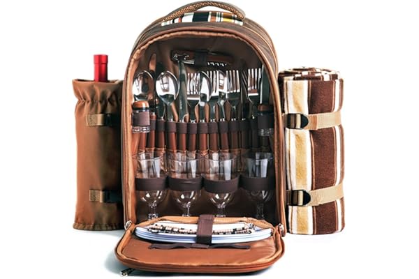 Hap Tim Sac à Dos de Pique-Nique avec congélateur, Bouteille, Couverture en Laine, Couverts, Assiettes et Plats Parfaits pour Le Plein air, Sport, randonnée, Camping, Barbecue café 4person
