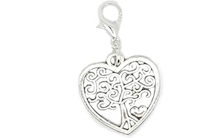 XAMIC jewelleryjoy Filigree Heart Dangle Bead Lobster Silver European Charm Chain Bracelets in Organza Gift Bag (Tree Of Life Heart Clip on)