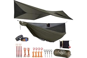 onewind Hamac de camping avec filet anti-insectes et anti-insectes portable léger de 3,4 m avec bâche en silnylon ultra léger de 3,7 m et moustiquaire Ridgeline sangles d'arbre de 3,7 m pour camping,