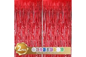 BEISHIDA 2 Pezzi Rosso Tende Metalliche Tinsel Foil Tende di Orpello Frange Frangia Tende Festa Sfondo per Nozze Compleanno Festa Decorazioni (1m x 2 m)