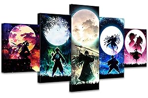 NANNAN ART Tableau Naruto Toile 5 Pièces Avec Cadre Sasuke Anime Impression sur Toile Photos pour Salon Chambre décorations pour la Maison(Avec Cadre 50x100cm)