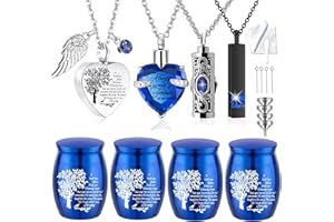 weikui 8 Pcs Tree of Life Cremation Urn Necklace Heart for Ashes Crystal Memorial Locket Stainless Steel Necklace for Women Keepsake Sharing Urns Memorial Ashes Holder