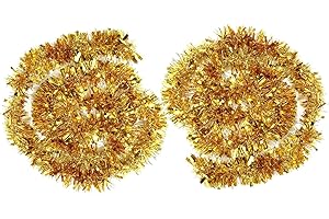BBTO 2 Piezas de Guirnalda de Oropel Metálico Oropeles Brillantes Decoración de Árbol de Navidad Guirnalda Brillante, 4 Metros Total (Dorado)