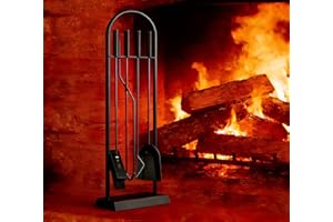 Kingson Classic Black 5-Piece Fireplace Companion Set 23x14x68cm Log Burner Accessories Elegant Fireside Tool Kit