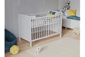 Love For Sleep Lit Bebe Evolutif en Bois avec Matelas en Mousse Aloe Vera 120x60cm,Lit pour Bebe Blanc,Transformable en lit Enfant
