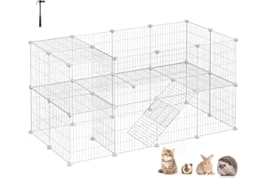 SONGMICS Clôture pour Animaux domestiques, 2 Niveaux, modulaire, pour Petits Animaux, Hamsters, Lapins, cochons, Dinde, Panneaux grillagés intérieurs, 143 x 73 x 71 cm, Blanc LPI02W