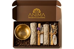 Anima Premium Energy Cleansing Set – White Sage Smudge Sticks, Palo Santo Sticks, Clear Quartz & Selenite Crystal with Smudge Bowl for Crystals & Home Cleansing, Meditation & Manifestation