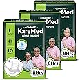 KareMed Comfort Adult Diapers, Large, Waist Size 101-139 Cm (40"-55"), Tape Style, Unisex, High Absorbency, Leak Proof, Wetness Indicator, Pack of 3, 30 Count