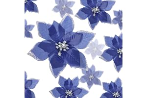 Cindeer 36 Fiori di Stella per Albero di Natale Poinsettia per Decorazioni Natalizie Fiori Artificiali di Natale Glitterate con Clip Ornamenti di Capodanno Matrimonio 4, 6, 9 Pollici (Blu Navy)