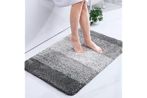 ‎HOMAXY Homaxy Weich Badezimmerteppich 60x90 cm, rutschfest waschbar Badematte Flauschige Hochflor Badteppich Mikrofaser Saugfähig Badvorleger Duschvorleger (Grau)