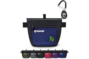 Gobeigo Pochette à friandises pour chien et clicker de dressage, deux fermetures magnétiques pour éviter les déversements, sac à friandises pour 2 tasses avec distributeur de sacs à déjections, clip