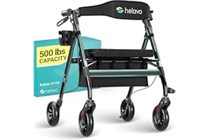 Helavo Heavy Duty All Terrain Walker - Extra Wide Bariatric Outdoor Rollator for Seniors - 500 lbs Weight Capacity