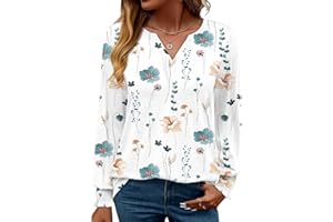 Rapbin Damen Bluse Langarm Tops Elegant Locker V-Ausschnitt Oberteile Shirt Casual Herbst Tunika