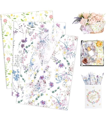 Jwssor Carta Velina Floreale Per Regali - 100 Fogli 50x35 Cm, Fantasia Fiori Colorati