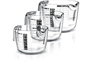Arendo - Messbecher Set aus Borosilikatglas - Größen 1000ml 500ml 250ml (1l 0,5l 0,250l) – Messkrug Glas Krug – präzise Skala – hitzebeständig – Mikrowellen geeignet – Küchenmessbecher
