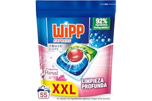 Wipp Express Power Caps Detergente Floral en Cápsulas para Lavadora, 55 Dosis, Limpieza Profunda, Eficaz en Agua Fría