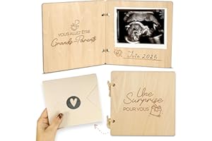 MIKITO Annonce grossesse en bois | Carte annonce grossesse grand parents, mamie, tata, tonton | Cadeau annonce grossesse famille avec photo échographie de ton bébé