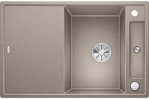 BLANCO AXIA III 45 S | Granitspüle aus SILGRANIT tartufo | Einbauart: Einbau von Oben | reversibel | mit Glasschneidbrett | für 45 cm breite Unterschränke | Verschiebbares Schneidbrett