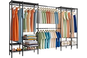 Taotigzu Portant à Vêtements avec Panier à Coulisse,Métallique Charge Lourde Porte-manteau Extensible,Réglable Porte-vêtement avec Structure Solide,Charge Max 500kg,(248-293) Lx40Wx195H CM(Noir)