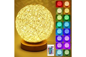 DEECOZY Lampe de Chevet LED RVB, Lampe de Table en Bois avec Abat-Jour Tissé à la Main Lampe de Chevet avec Chargeur USB pour Chambre à Coucher Veilleuse LED pour Lampe Table Chambre Lampe de Nuit