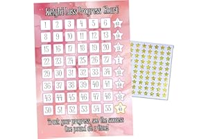 GIFTS AND TEMPTATIONS Weight Loss Progress Chart A4 Print, Motivational Diet Goal Tracker with Star Stickers, 4 Stone, A4, Gold Stars