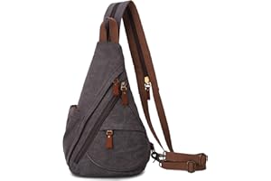 VARLIVOO Rétro Sling Bag Sacs à Bandoulière pour Hommes Femmes Sac de Poitrine Crossbody Bag Voyager Randonnée Alpinisme Camping Cyclisme L'école Toile Sling Sac à Dos Gris Foncé