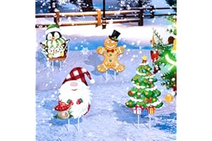 Mudder 4 Pcs Outdoor Christmas Decorations Christmas Yard Signs Xmas Outdoor Lawn Signs with 8 Stakes Penguin, Tree, Gnome, Gingerbread Outside Garden Decorations for Xmas Holiday Decor