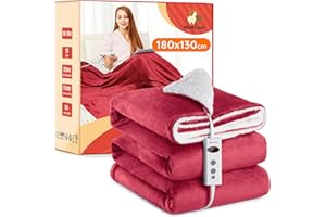 Mia&Coco Heizdecke mit Abschaltautomatik, 130x180cm, 10 Heizstufen Up-to-9 Stunden Auto-Off-Timer Überhitzungsschutz, Elektrische Wärmedecke Waschbar, Rot