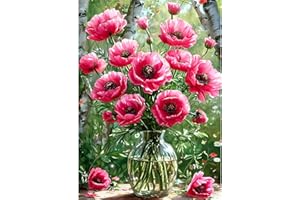 QINRUBB DIY Blumen in einer Vase Diamant Painting Bilder Anfänger, 5D Rosa Blumen Diamond Painting Erwachsene, Runder Vollbohrer Landschaft Diamant Kunst Kits Kreuzstich Home Wand Dekor 30x40 cm