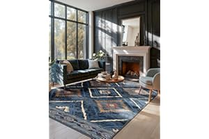 DEFYNEE Machine Washable Rugs Living Room 120x180 cm, Kitchen Rugs Non Slip Washable, Soft Short Pile Vintage Blue Rugs for Bedroom, Moroccan Rug for Hallway, Diningroom, Blue
